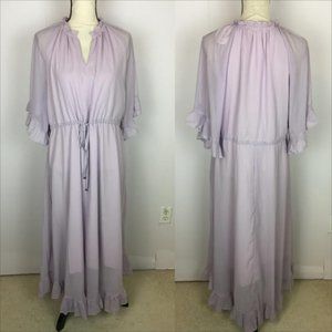 New! Anrabess Maxi Dress Womens L Light Purple Drawstrings Bell Sleeve Ruffle